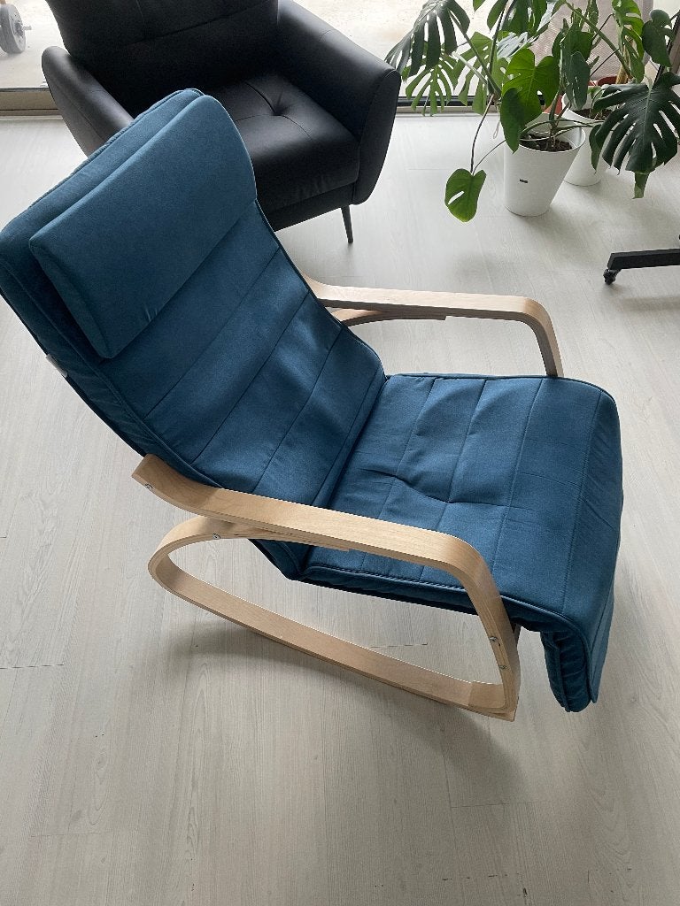 Wood Rocking Chair with Adjustable Footrest Removable Cover, Huis en Inrichting, Ophalen, Zo goed als nieuw, 75 tot 100 cm, Minder dan 50 cm