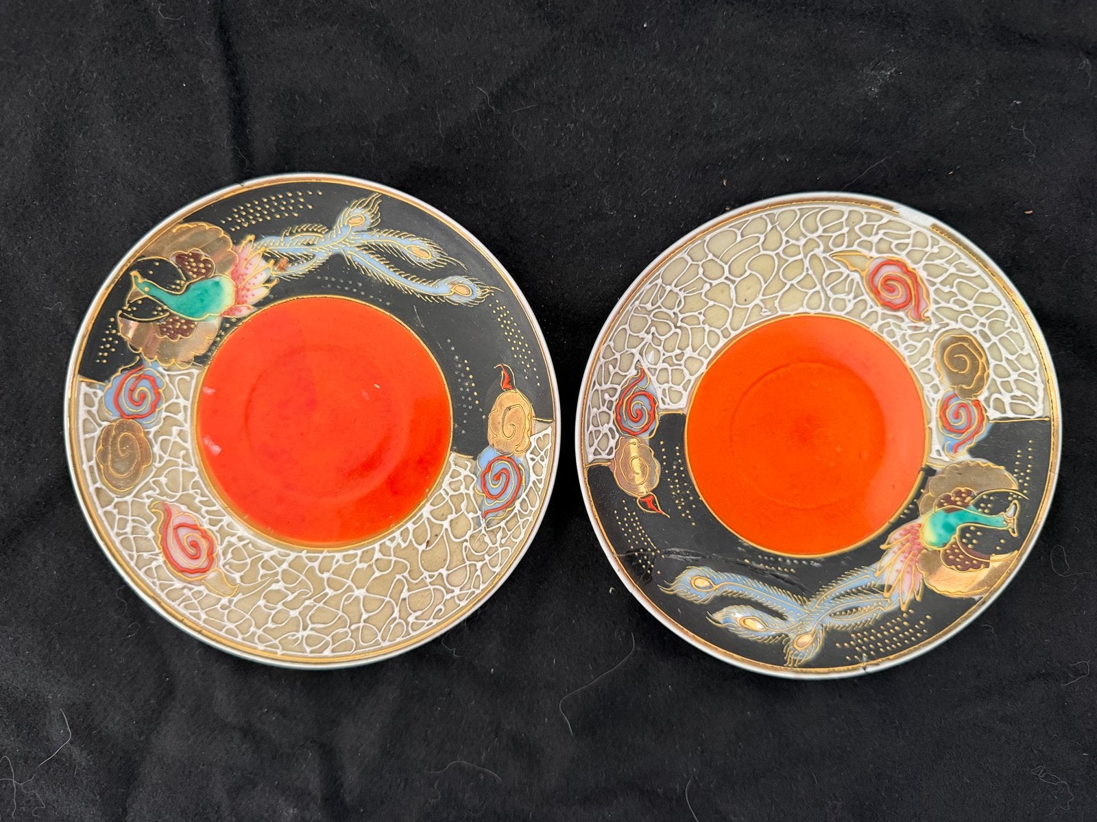 2x Vintage Satsuma Moriage Pauw Bordjes - Japans Porselein, Verzenden