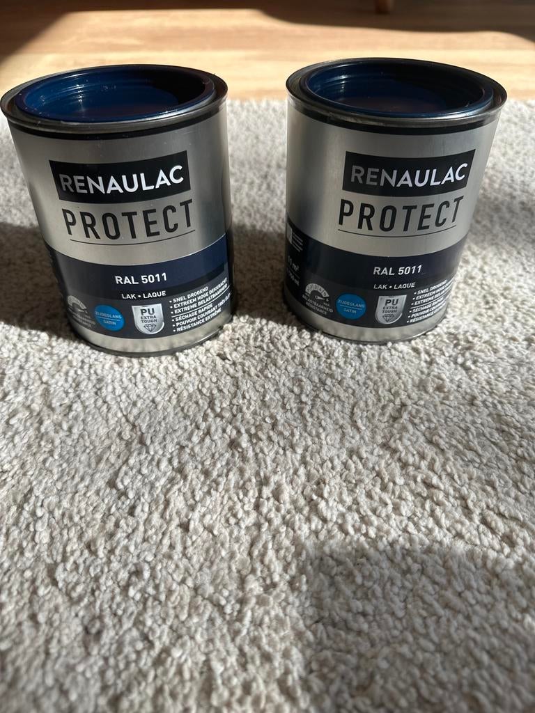 Ongeopend Renaulac Protect Lak RAL 5011 - 2x 750ml, Doe-het-zelf en Verbouw, Verf, Beits en Lak, Ophalen, Blauw, Nieuw, Lak