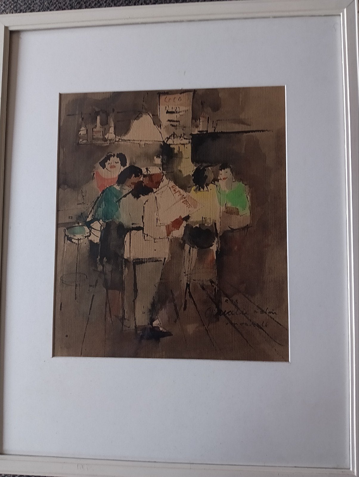 Aquarelel tafereel Cafe in Paris Gesigneerd, Ophalen of Verzenden