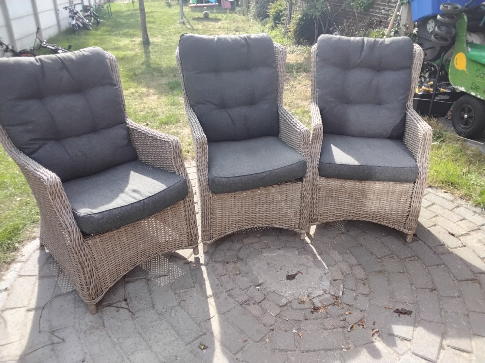 Set van 3 Bardani Wicker Tuinstoelen met Kussens, Tuin en Terras, Ophalen, Gebruikt, Wicker