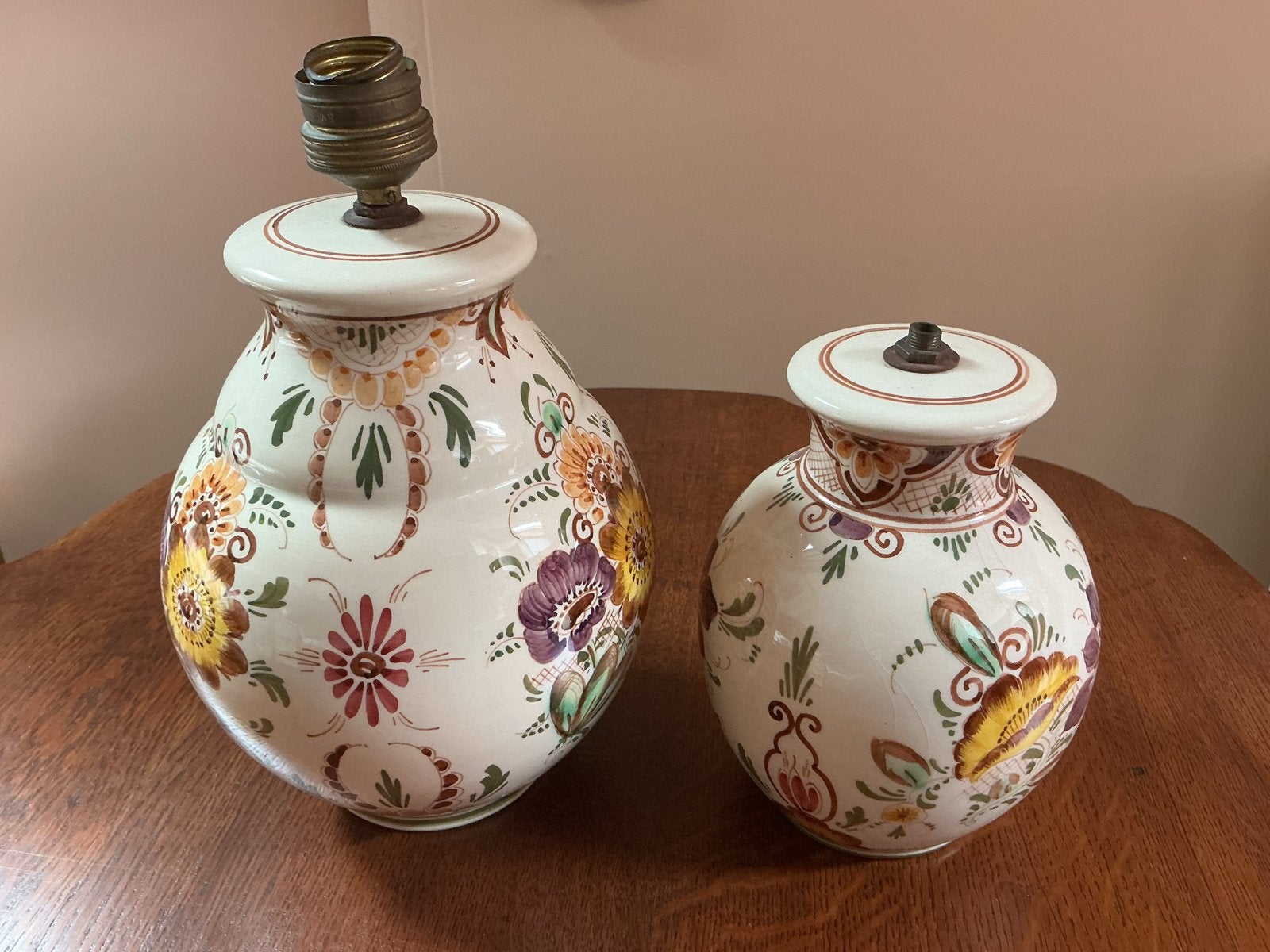 Set van 2 handgeschilderde lampvoeten, Antiek en Kunst, Antiek | Lampen, Ophalen