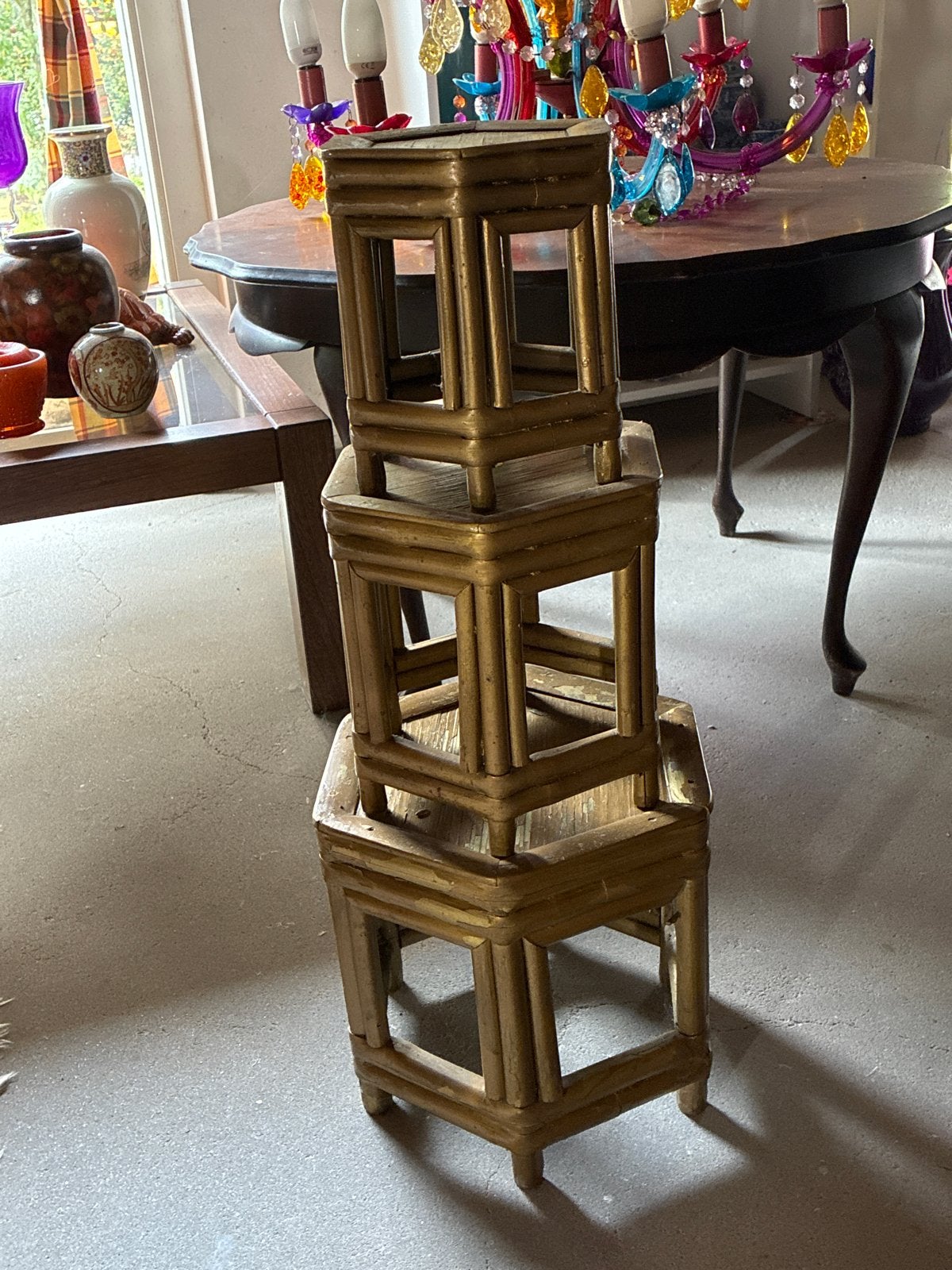 Set van 3 Vintage Bamboe Bijzettafels - 25cm Hoog, Antiek en Kunst, Ophalen