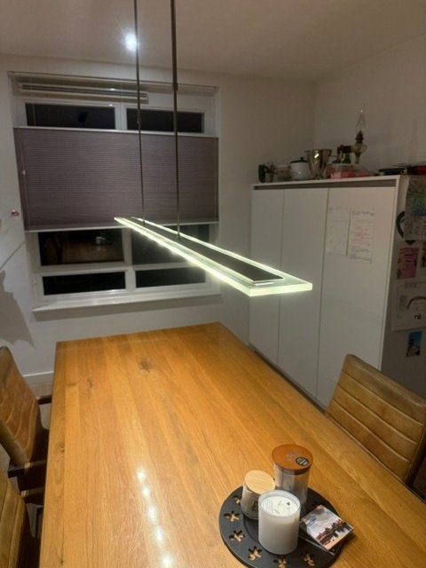 rvs design hanglamp, Huis en Inrichting, Lampen | Hanglampen, Ophalen, Zo goed als nieuw, Glas, Modern