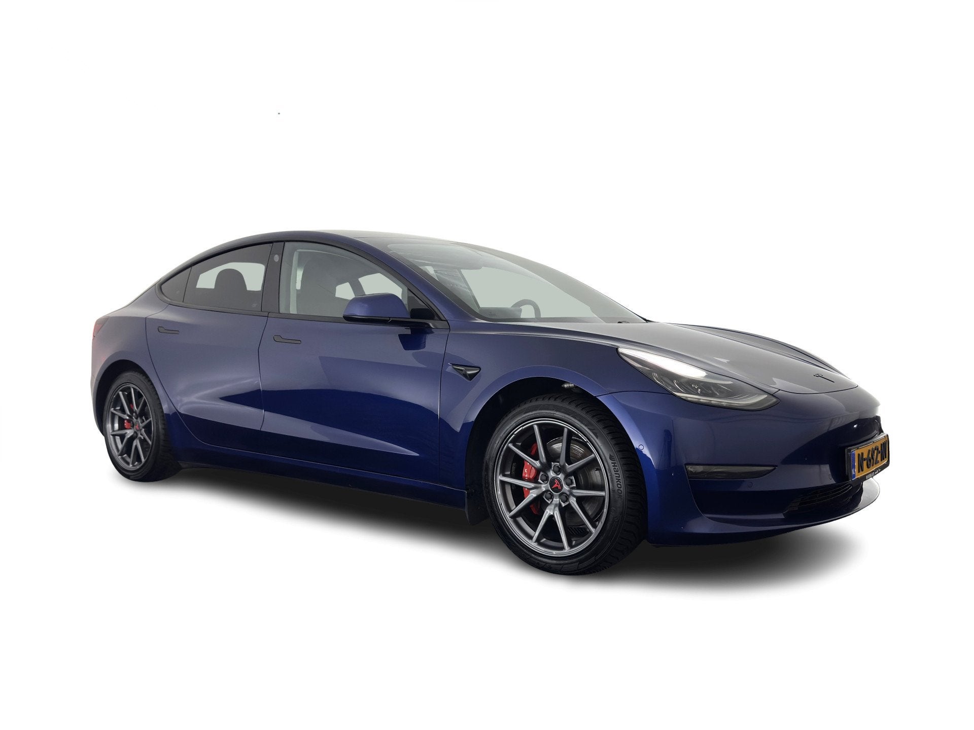 Tesla Model 3 Long Range AWD 75 kWh [3-Fase-11kW ] {SoH-82%}, Stoelverwarming, Gebruikt, Blauw, Leder