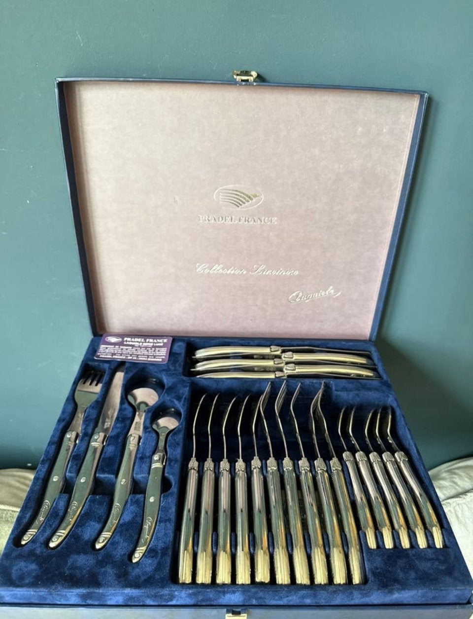 Lagouile Pradel luxe vintage 24-delige bestekset in koffer, Ophalen of Verzenden, Rvs of Chroom