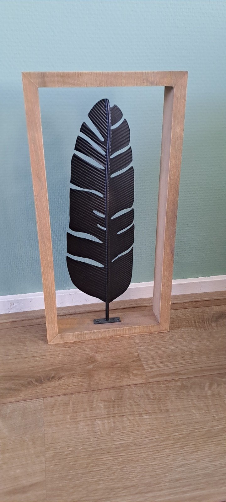 Houten frame met blad veer vensterbank decoratie, Ophalen of Verzenden