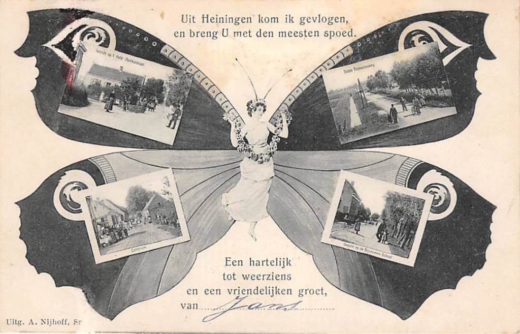 Heiningen Vlinderkaart Hulp postkantoor Moerdijk Brabant, Verzenden, Voor 1920, Gelopen, Noord-Brabant