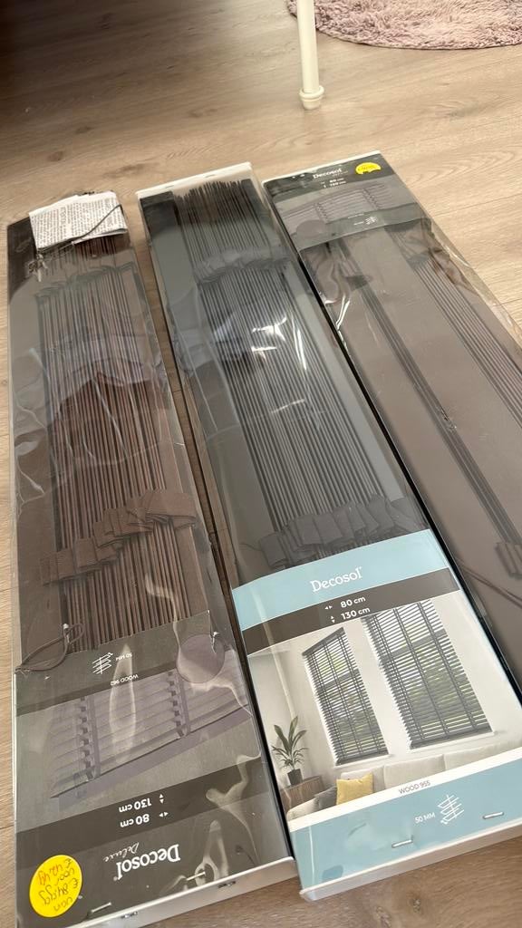 Decosol NIEUW Jaloezieën 3x Zwart en bruin 80x130cm 50mm, 100 tot 150 cm, Jaloezieën, Bruin, Nieuw