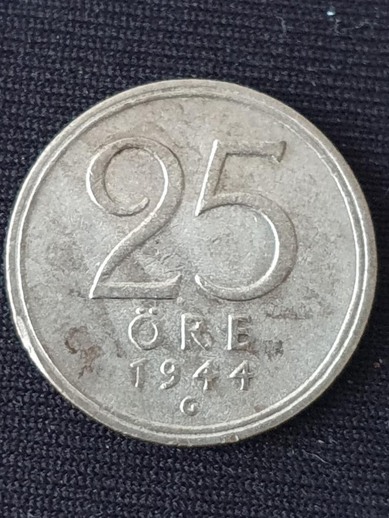 25 Öre zilveren munt uit 1944 Zweden., Ophalen of Verzenden, Overige landen, Losse munt, Zilver