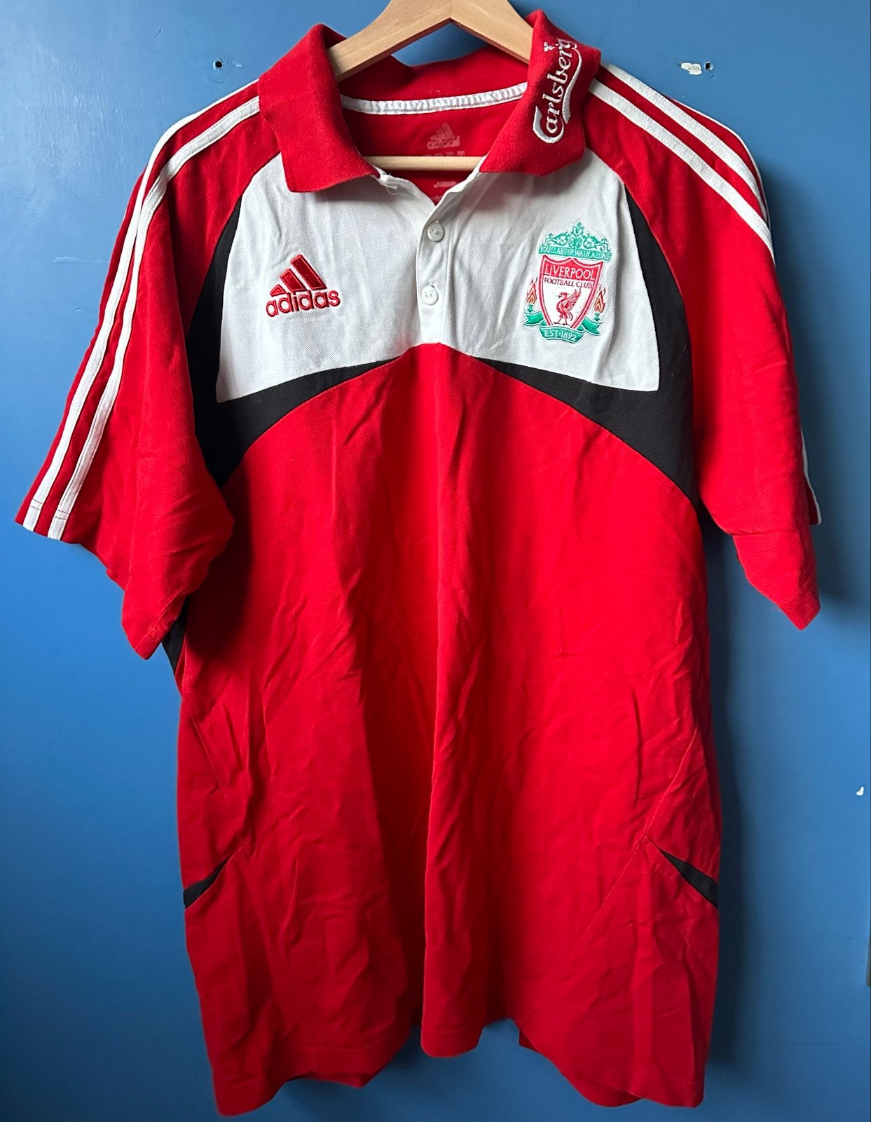 Adidas Liverpool FC Poloshirt 2007-2008 Carlsberg XL, Verzamelen, Verzenden, Gebruikt
