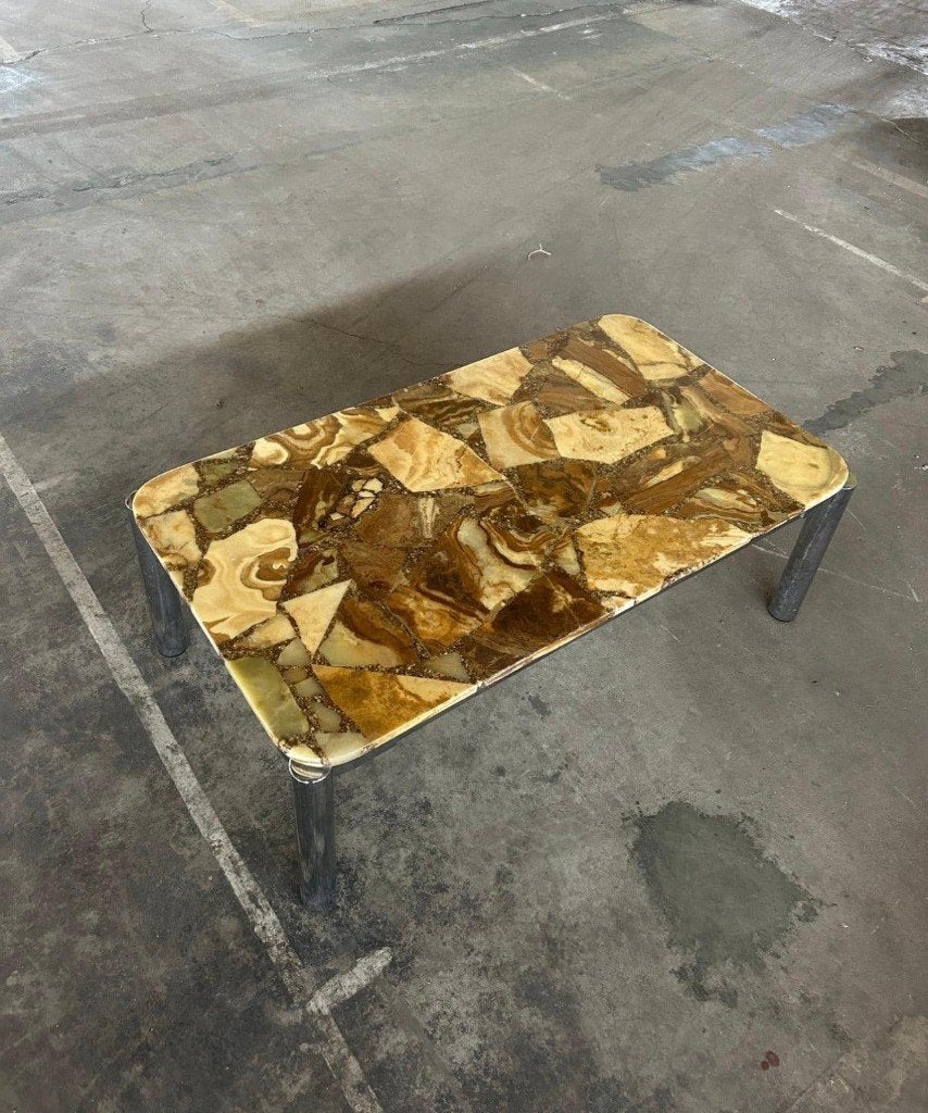 Vintage salontafel natuursteen, Huis en Inrichting, Tafels | Salontafels, Gebruikt, 100 tot 150 cm, Rechthoekig, Overige materialen