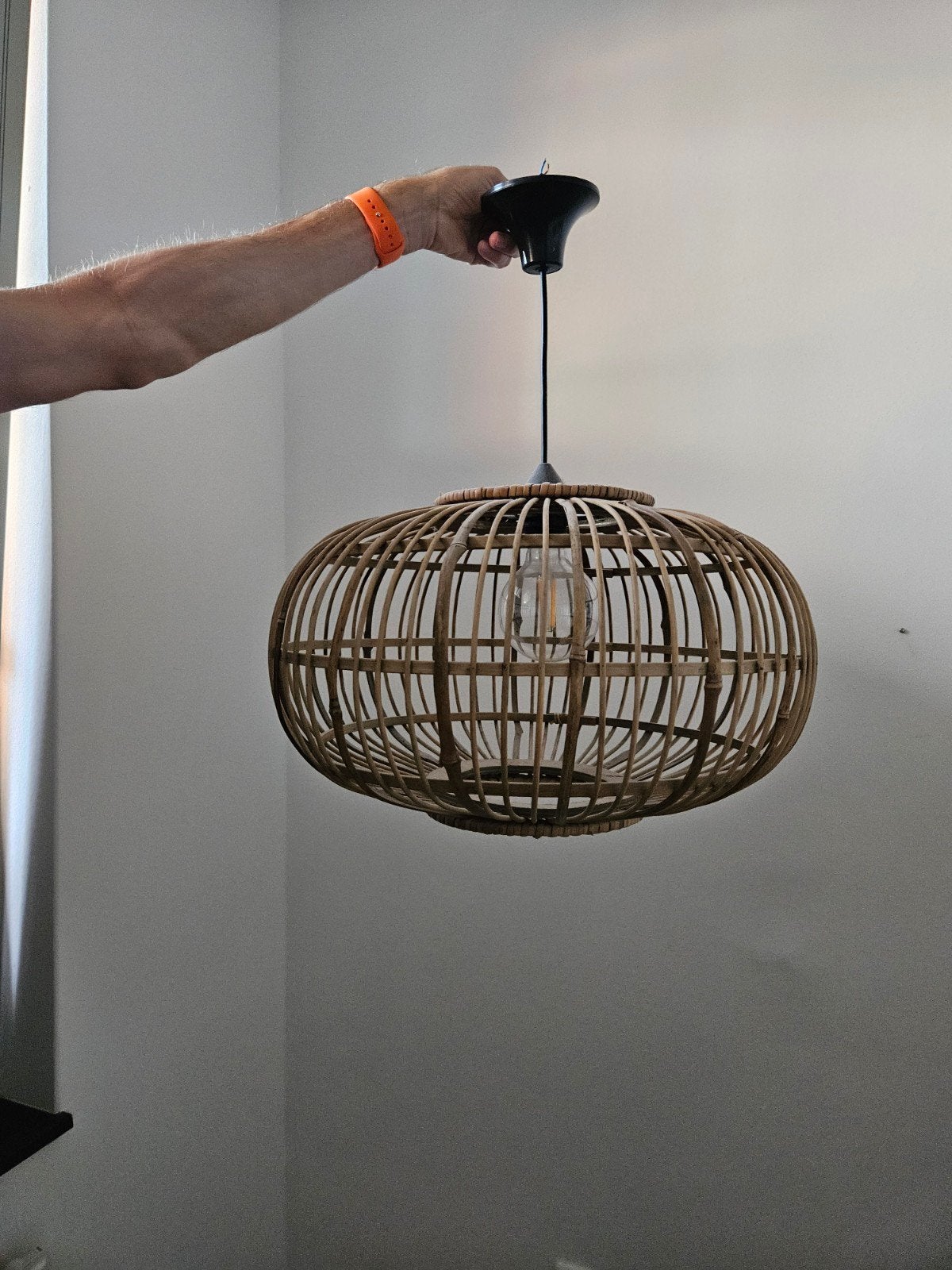 Rotan hanglamp - Boheemse stijl, Huis en Inrichting, Lampen | Hanglampen, Ophalen, Natuurlijk materiaal, E27 (groot), Zo goed als nieuw