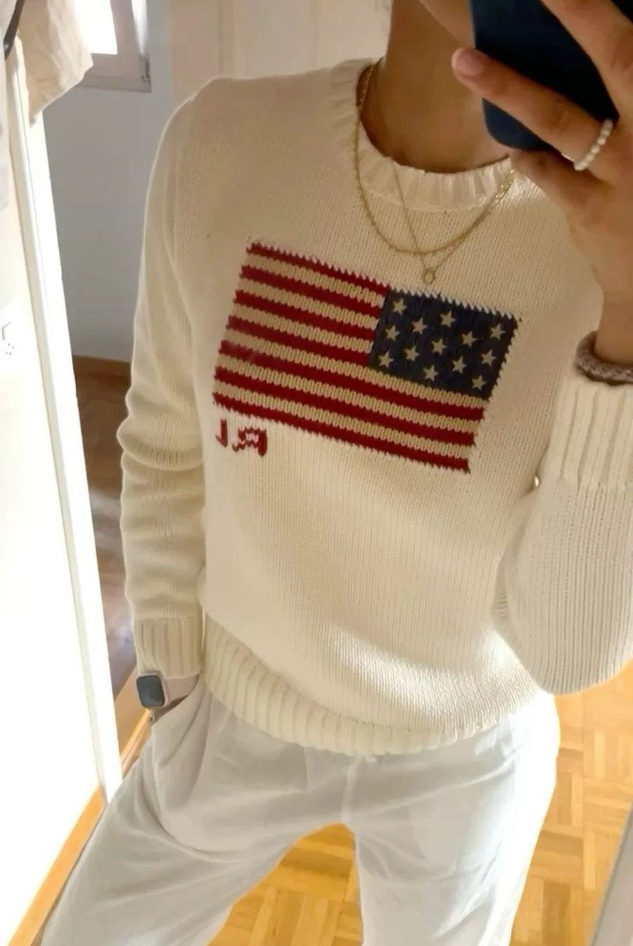 Polo Ralph Lauren trui met Amerikaanse vlag, Ophalen of Verzenden, Nieuw, Maat 38/40 (M), Beige