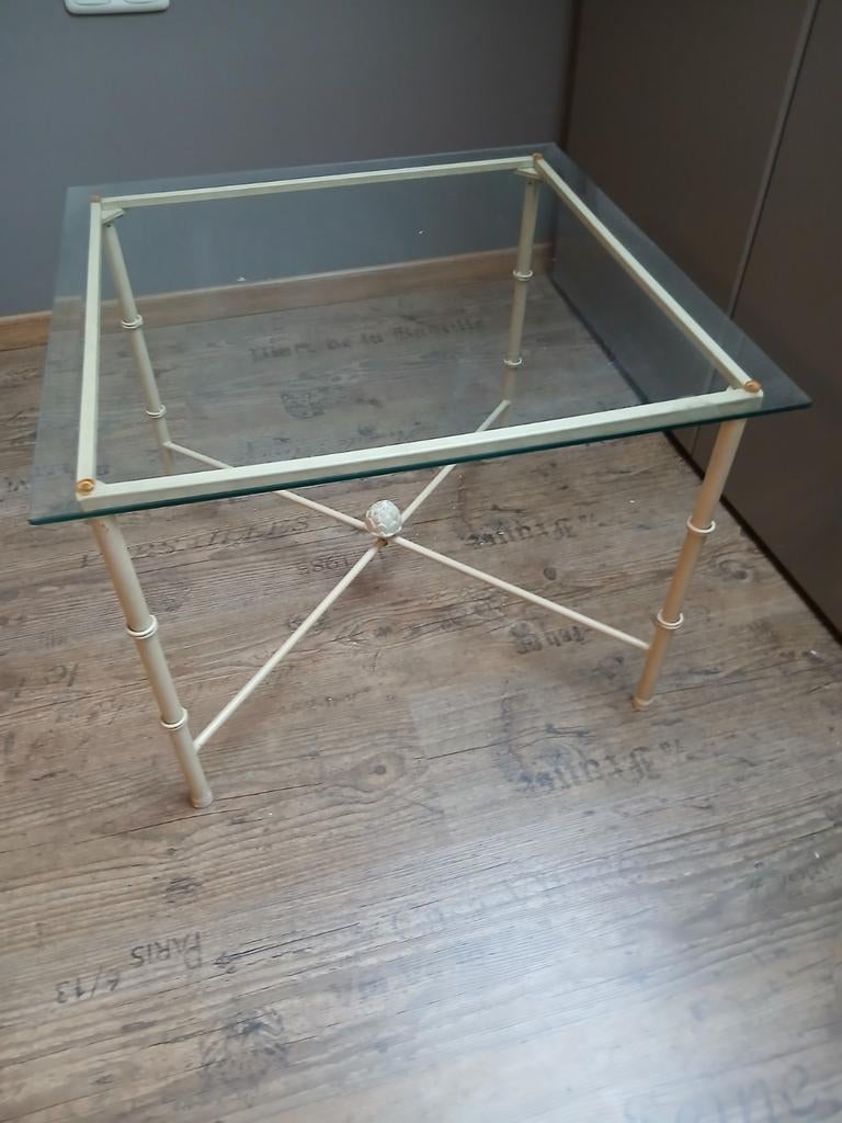 Tafeltje 60x60 cm met geslepen glasplaat 25 euro, Ophalen, 50 tot 100 cm, 50 tot 75 cm, Vierkant