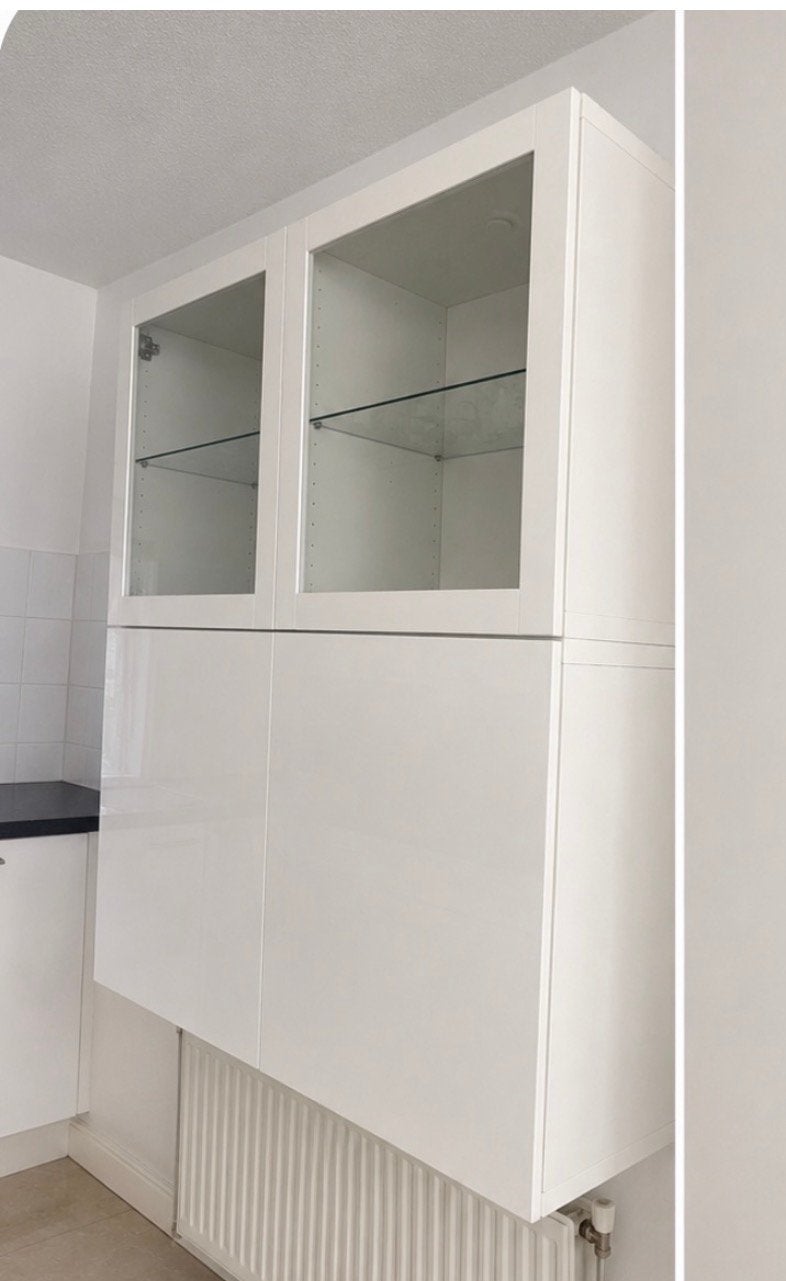 Wandkastcombinatie met vitrinedeuren, Huis en Inrichting, Ophalen, 50 tot 100 cm, Zo goed als nieuw, Minder dan 100 cm