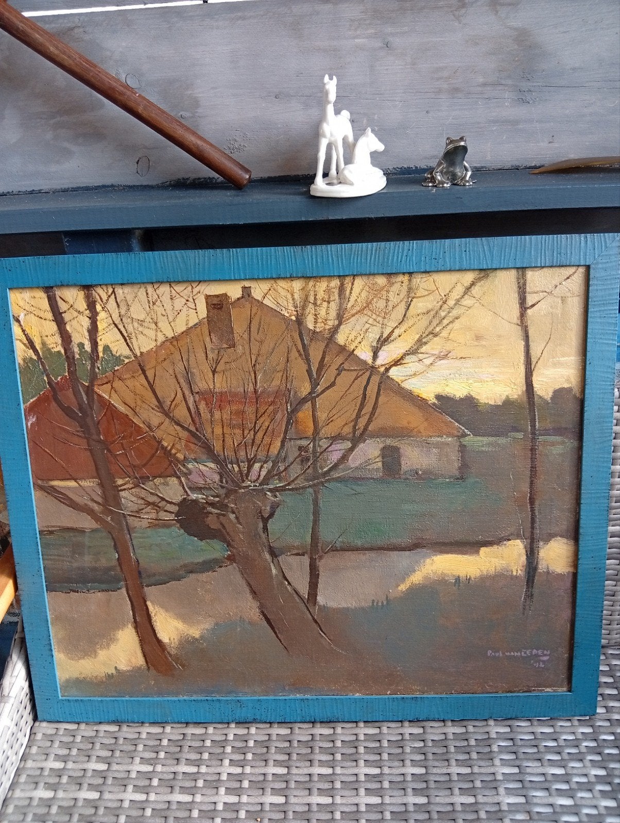 Schilderij Paul van eeden 1942 - Boerderij met knotwilgen, Doek, Realistisch, Ophalen of Verzenden, Landschap