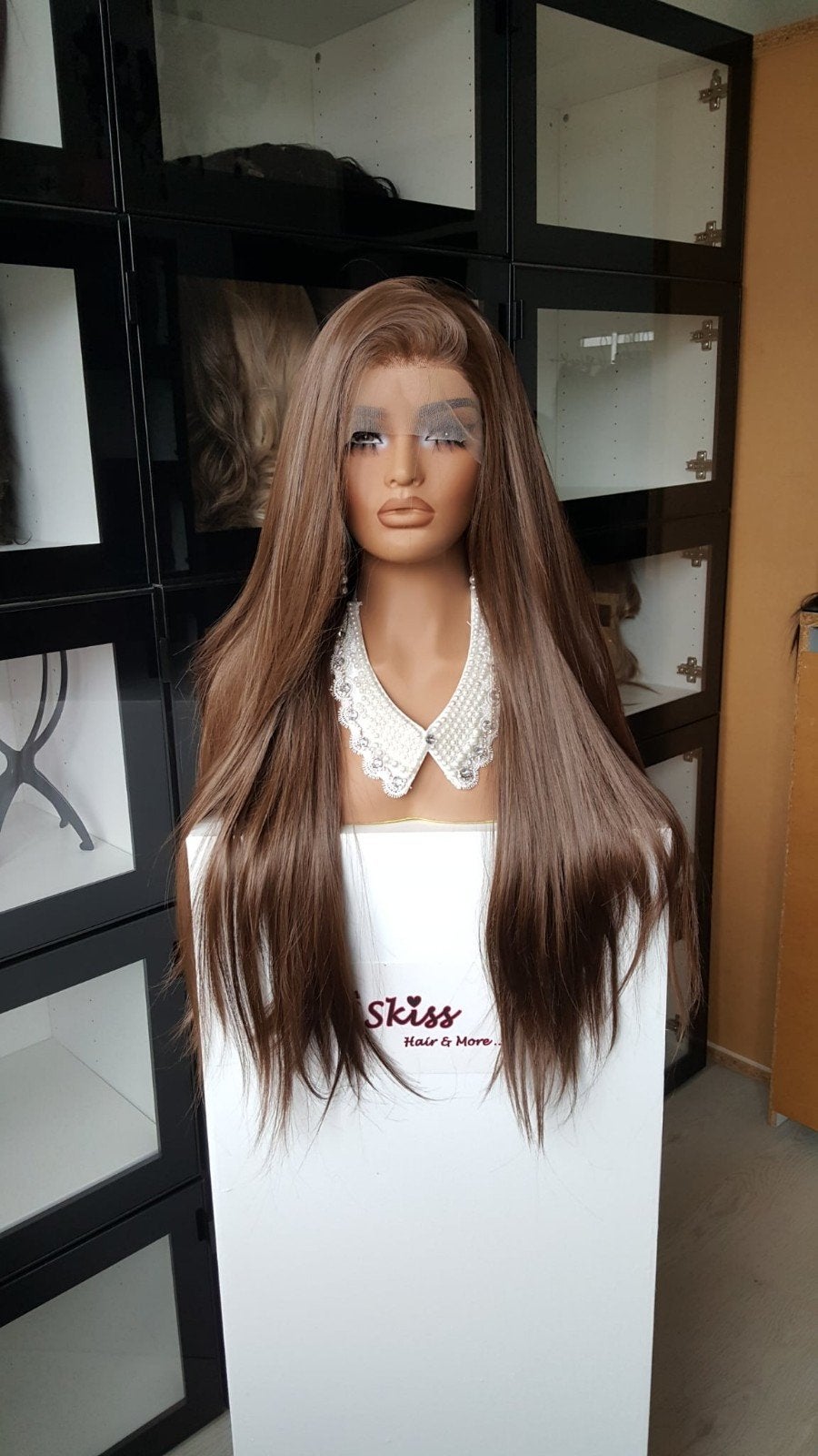 Luxe Lace Pruik: Midden Bruin - Stijl - 75cm, Ophalen of Verzenden, Nieuw, Pruik of Haarverlenging
