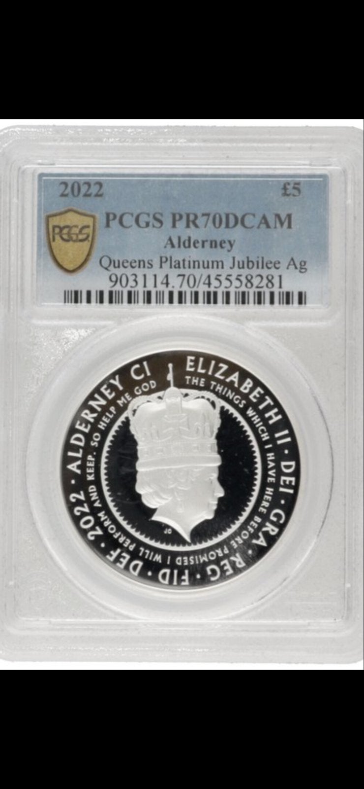 2 oz Zilveren PCGS PR70DCAM Queens Platinum Jubilee Alderney, Ophalen of Verzenden