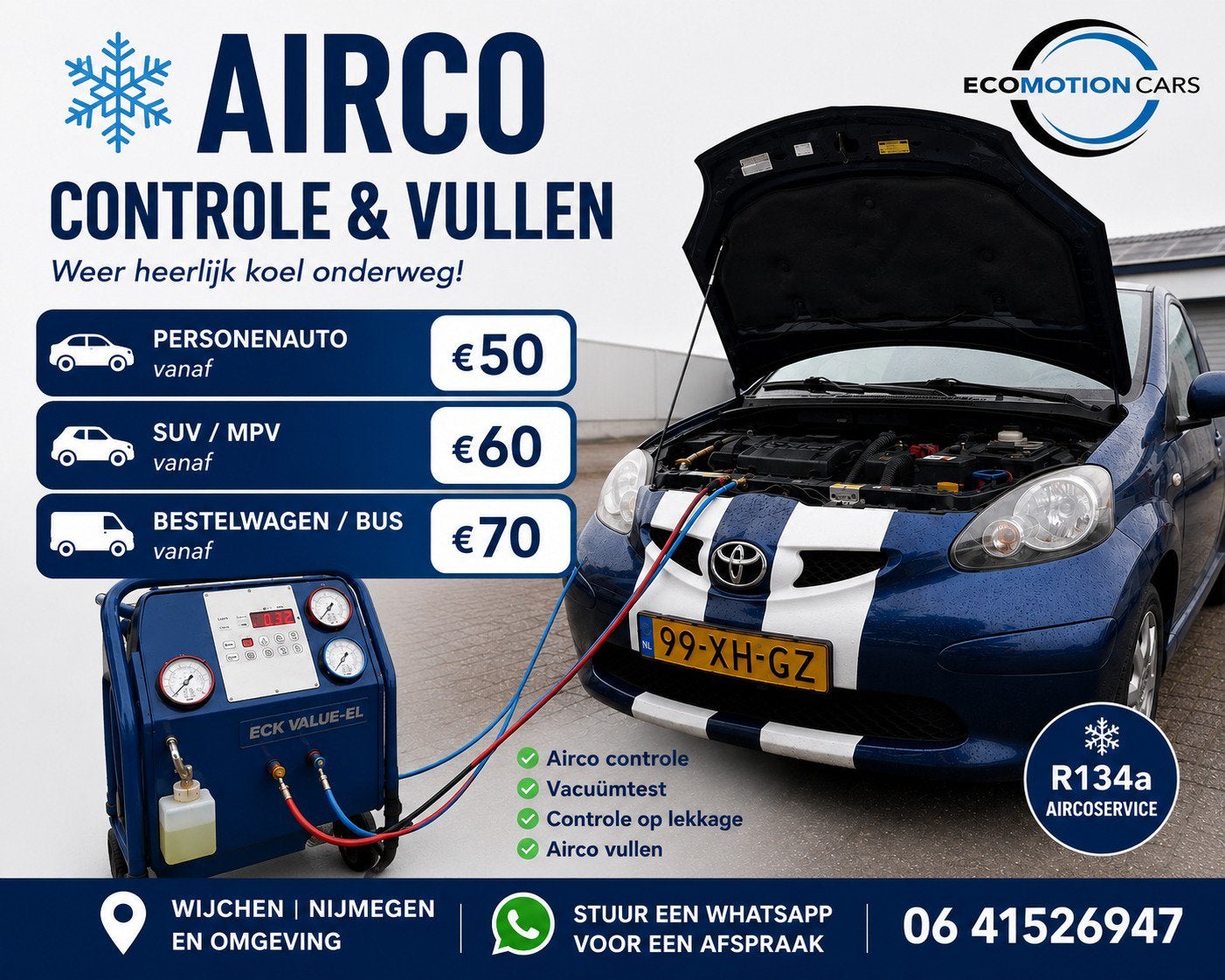 Airco Vullen & Service R134a. Nijmegen / Wijchen en Omgeving, Onderhoudsbeurt