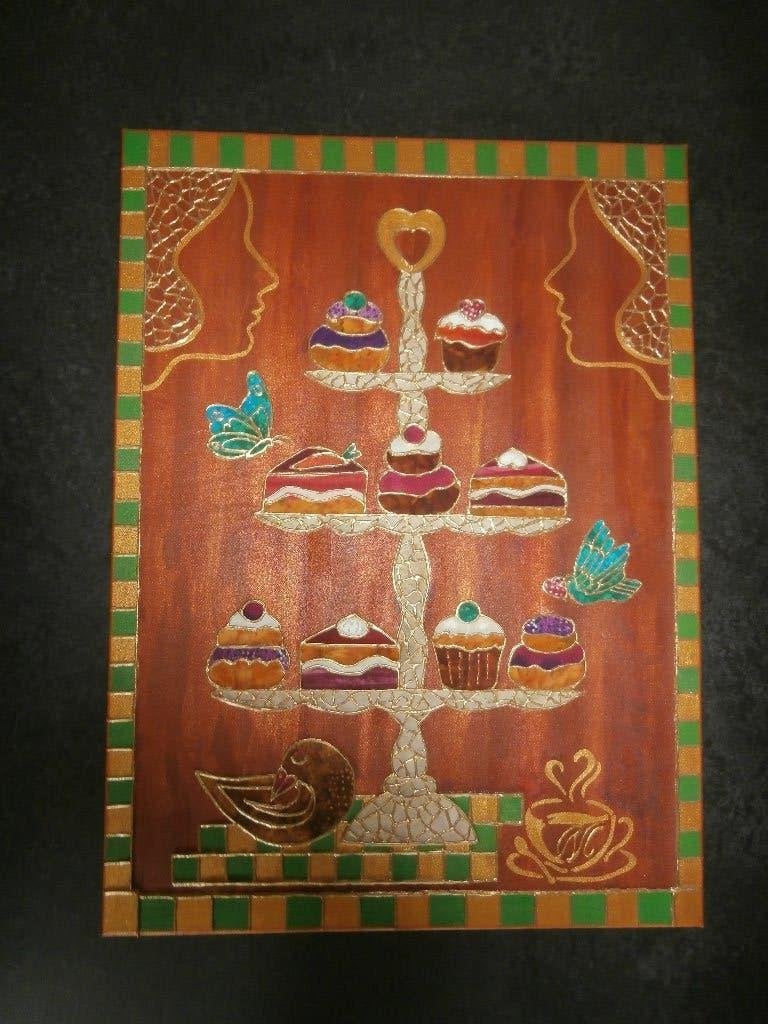 Taartjes schilderij handgemaakt keuken thearoom restaurant, Antiek en Kunst, Ophalen