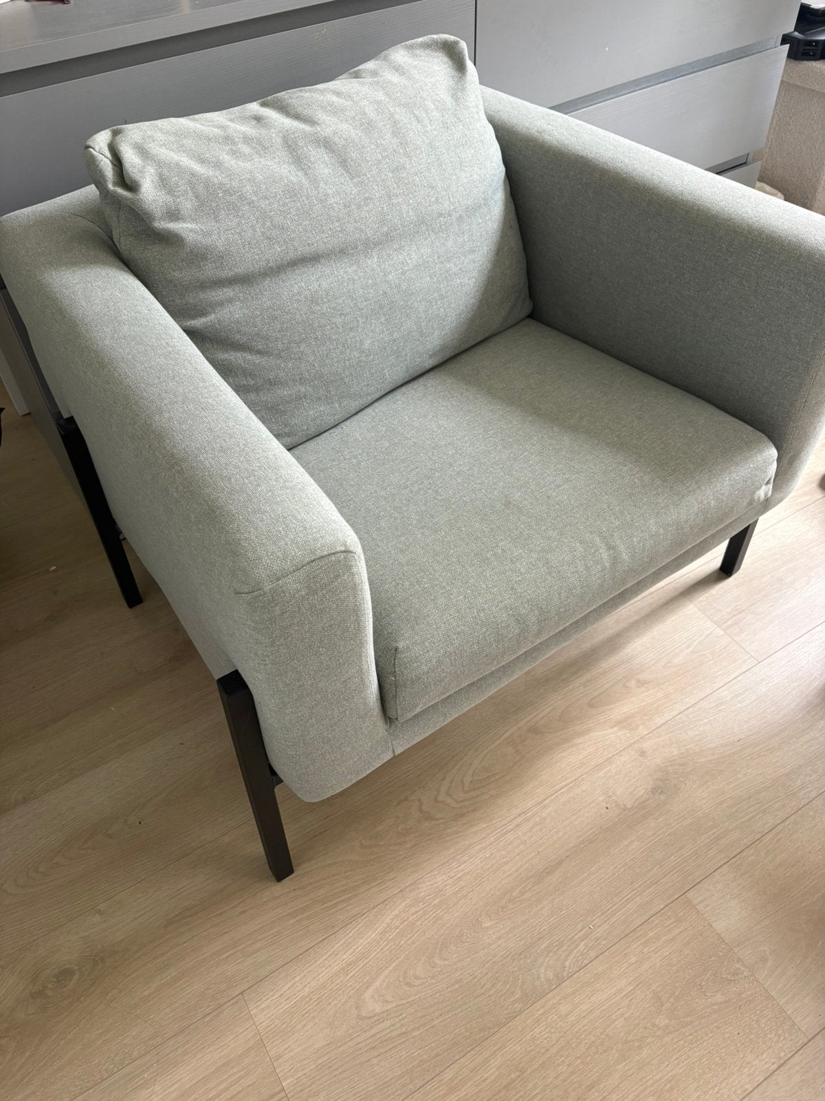 Ikea licht groen fateauil zwarte poten, Ophalen, Eenpersoons, 75 tot 100 cm, Zo goed als nieuw