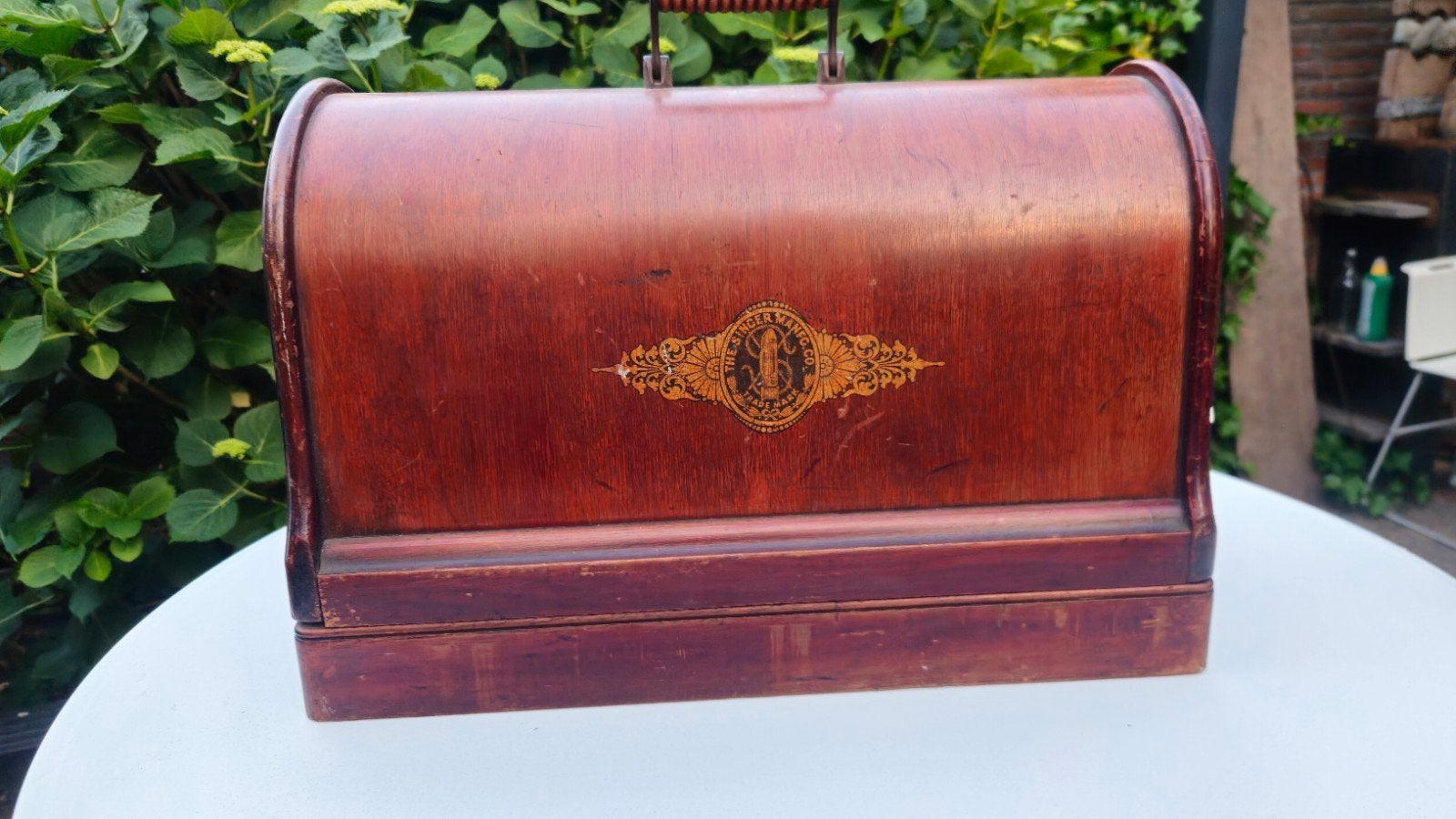 Antieke Singer Naaimachine met Houten Koffer, Ophalen of Verzenden