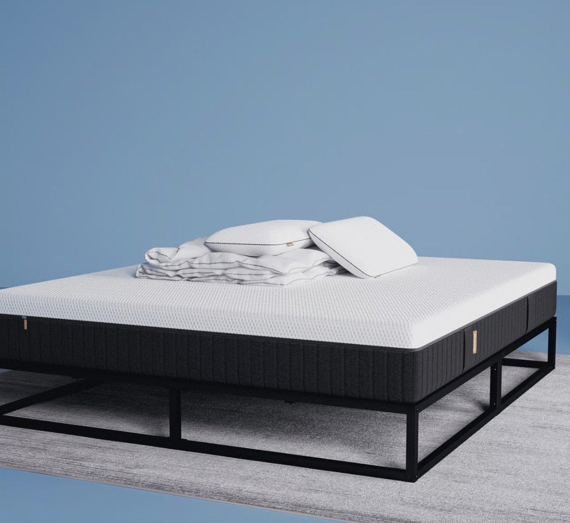 Stalen bedframe 180x200cm met Emma matras (1 jaar oud), Ophalen, Zwart, Tweepersoons, Zo goed als nieuw
