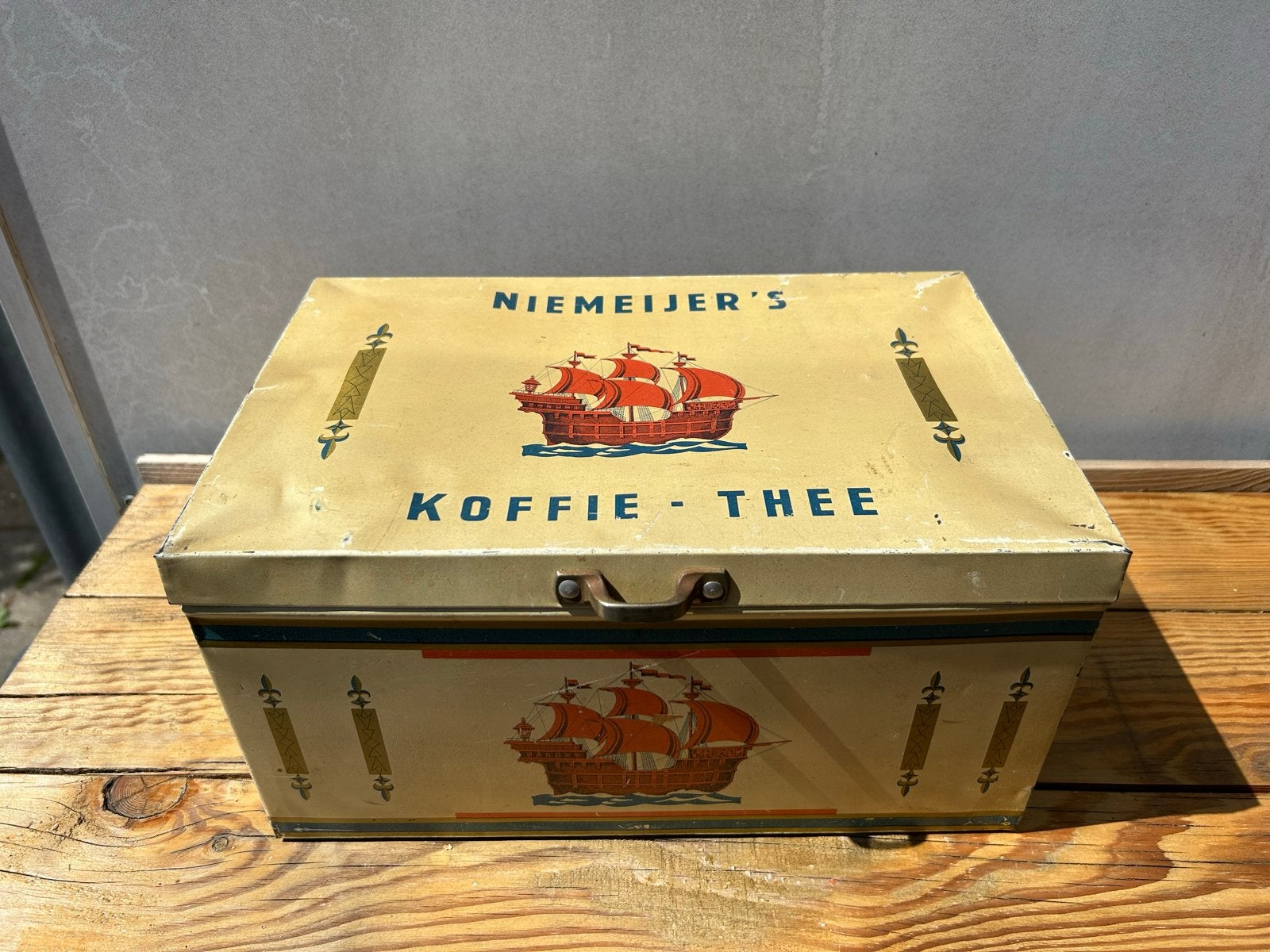 Vintage Niemeijer's Koffie-Thee reclameblik / voorraadkist, Ophalen