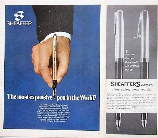 17 vintage advertenties reclames Sheaffer pennen 1958-75 pen, Verzamelen, Pennenverzamelingen, Ophalen of Verzenden, Gebruikt
