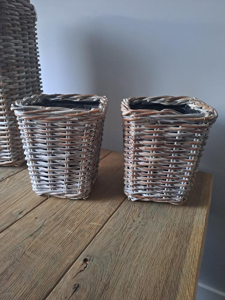 2 rieten bloemen manden, Huis en Inrichting, Ophalen, Rond, Riet