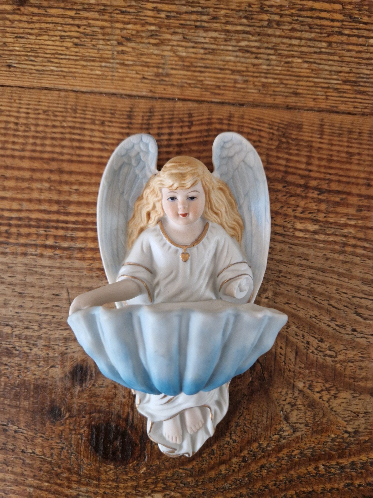 Vintage Wijwaterbakje Engel, Biscuit Porselein, Verzamelen, Ophalen of Verzenden, Beeld(je)