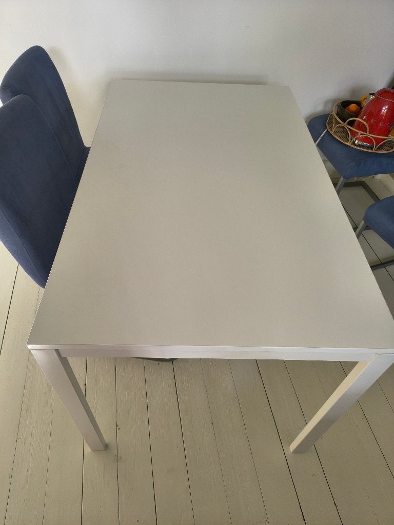 Witte Ikea Melltorp tafel, Ophalen, Gebruikt, 100 tot 150 cm, 50 tot 100 cm