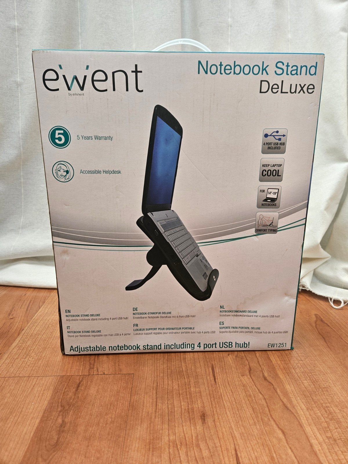 Ewent Notebook Stand DeLuxe met 4-poorts USB-hub, Ophalen, Nieuw, Ewent, In diepte verstelbaar