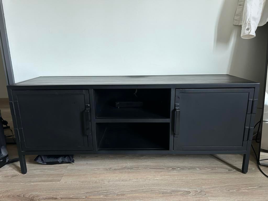 Zwart industrieel tv meubel (van Bommel), Ophalen, Gebruikt, 100 tot 150 cm, Minder dan 100 cm