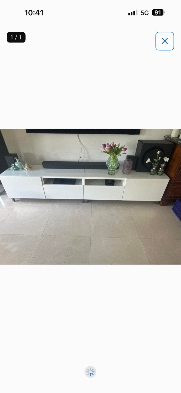 Twee witte IKEA tv-meubel kastjes met glasplaat, Ophalen, Gebruikt, 100 tot 150 cm, Glas