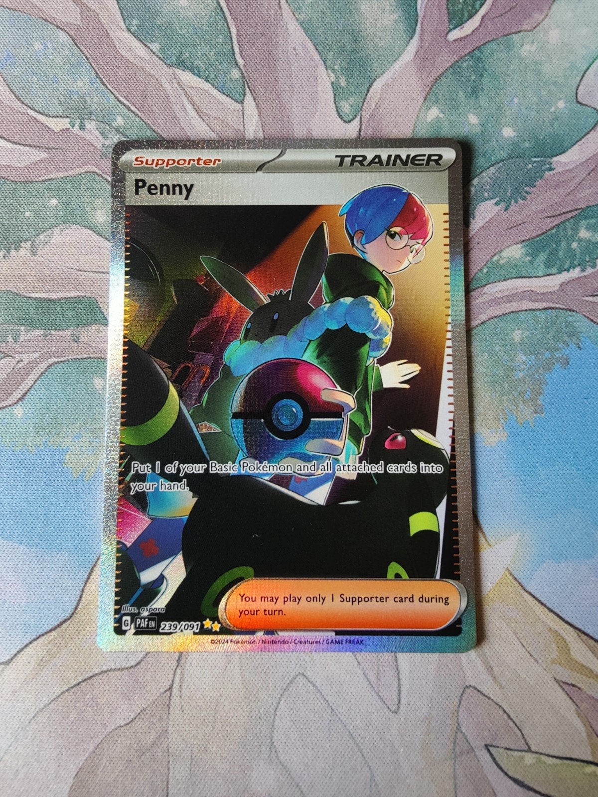 Pokemon paldean fates penny illustration trainer 239/091, Ophalen of Verzenden, Nieuw, Losse kaart, Foil