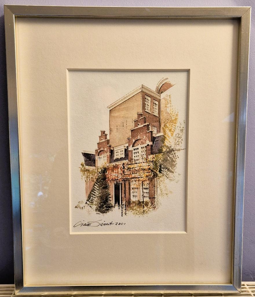 Ciano Siewert, 3 maal aquarel stadsgezicht Amsterdam 2001, Ophalen of Verzenden