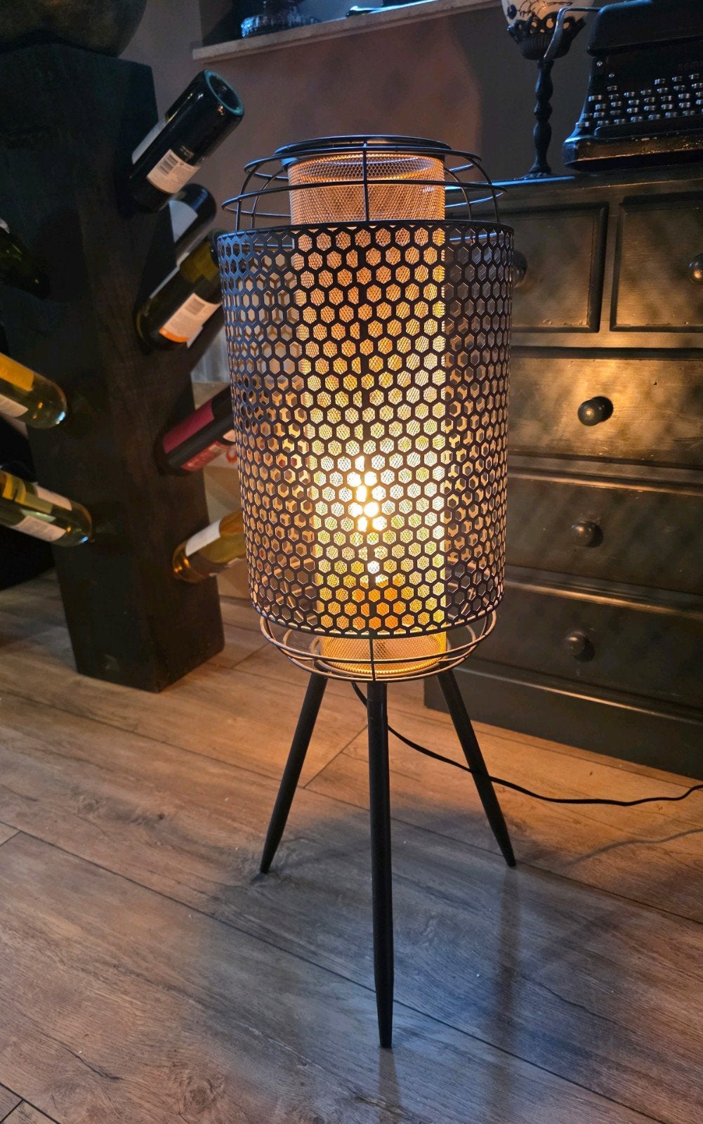 Metalen vloerlamp, zwart, goud, ca. 75 cm, Ophalen, Metaal, 150 tot 200 cm