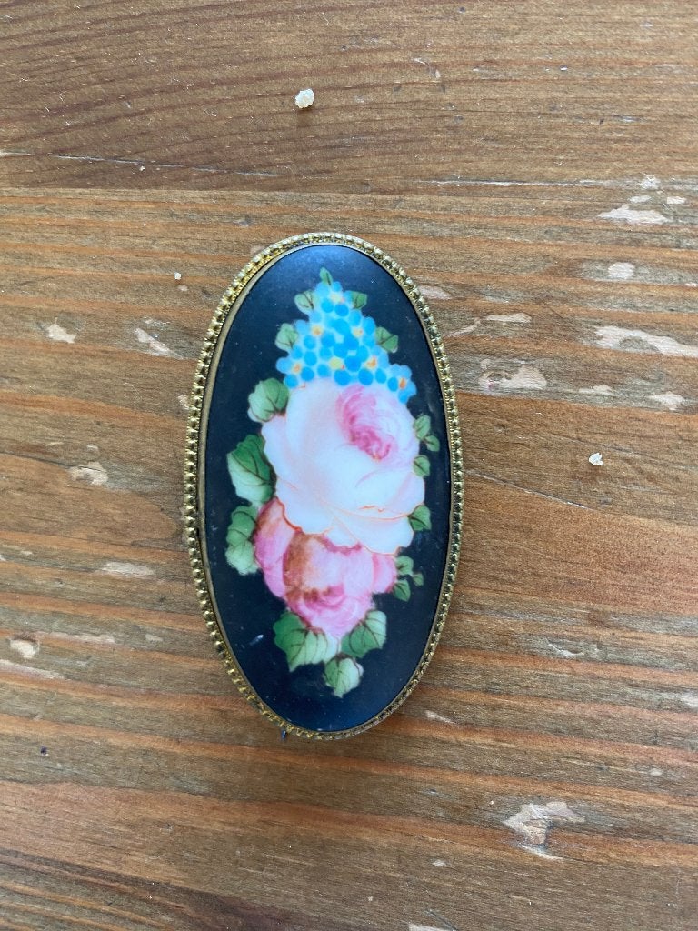 Vintage broche met bloemen, Ophalen of Verzenden, Gebruikt, 4 tot 7 cm, Overige materialen