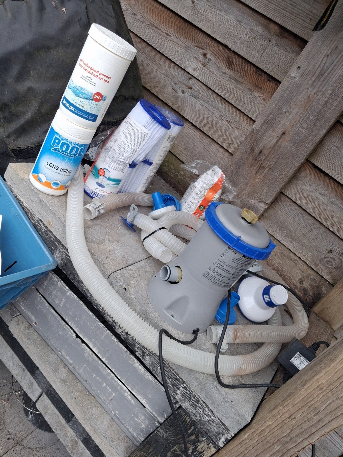 zwembadpomp+5tks filters, slangen,chloor en ph poeder, Ophalen, Gebruikt, Zwembadpomp