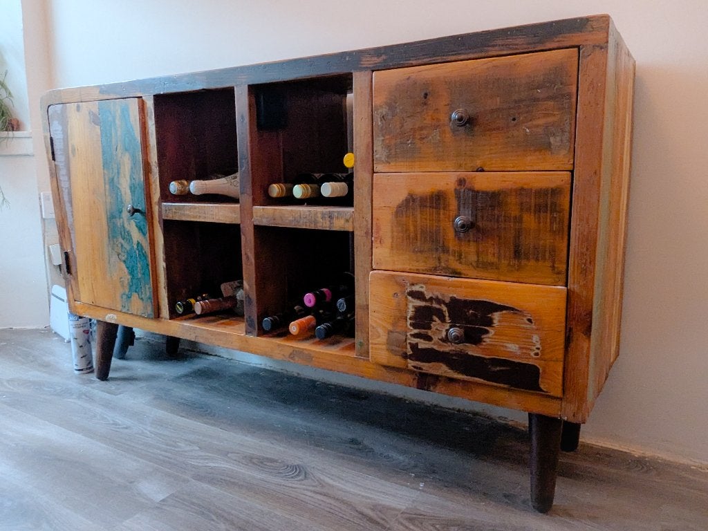 Buffetkast Gerecycled Hout (Massief), Huis en Inrichting, Kasten | Buffetkasten, Ophalen, Met deur(en), 150 tot 200 cm, Zo goed als nieuw