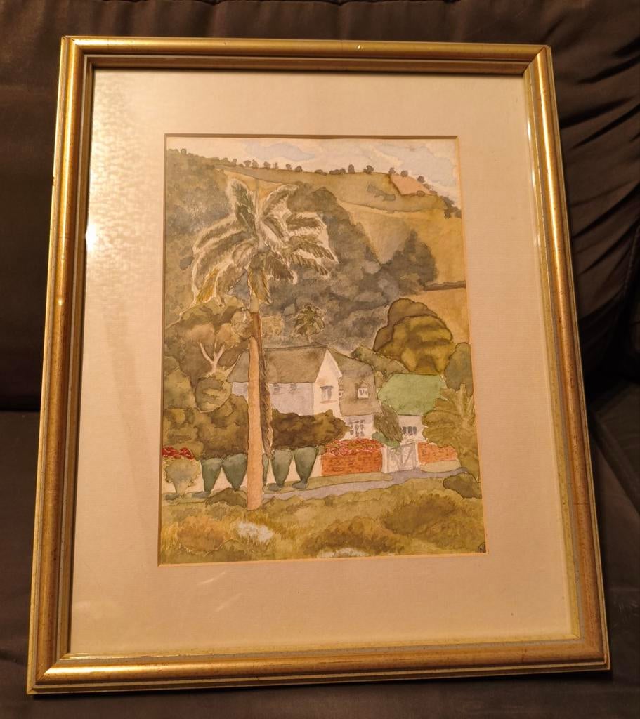 Zeer mooie aquarel achter glas.Gesigneerd.Trinidad, Ophalen of Verzenden
