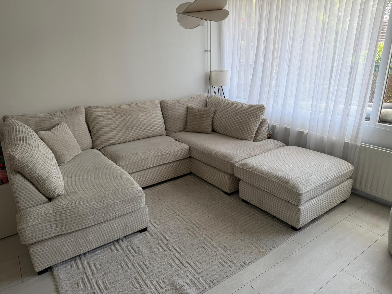 Comfortabele U-bank met ribstof, Ophalen, Gebruikt, Stof