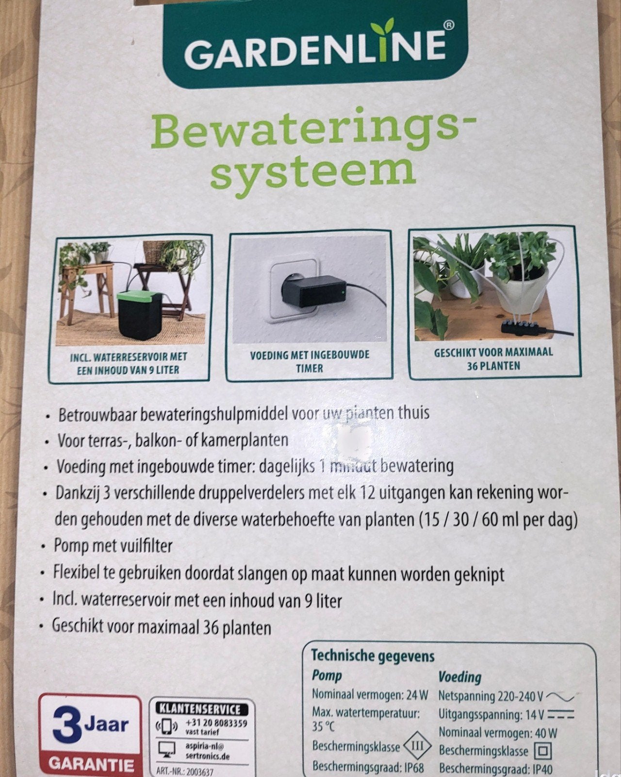 Gardenline Bewateringssysteem met 9L reservoir, Ophalen of Verzenden, Nieuw
