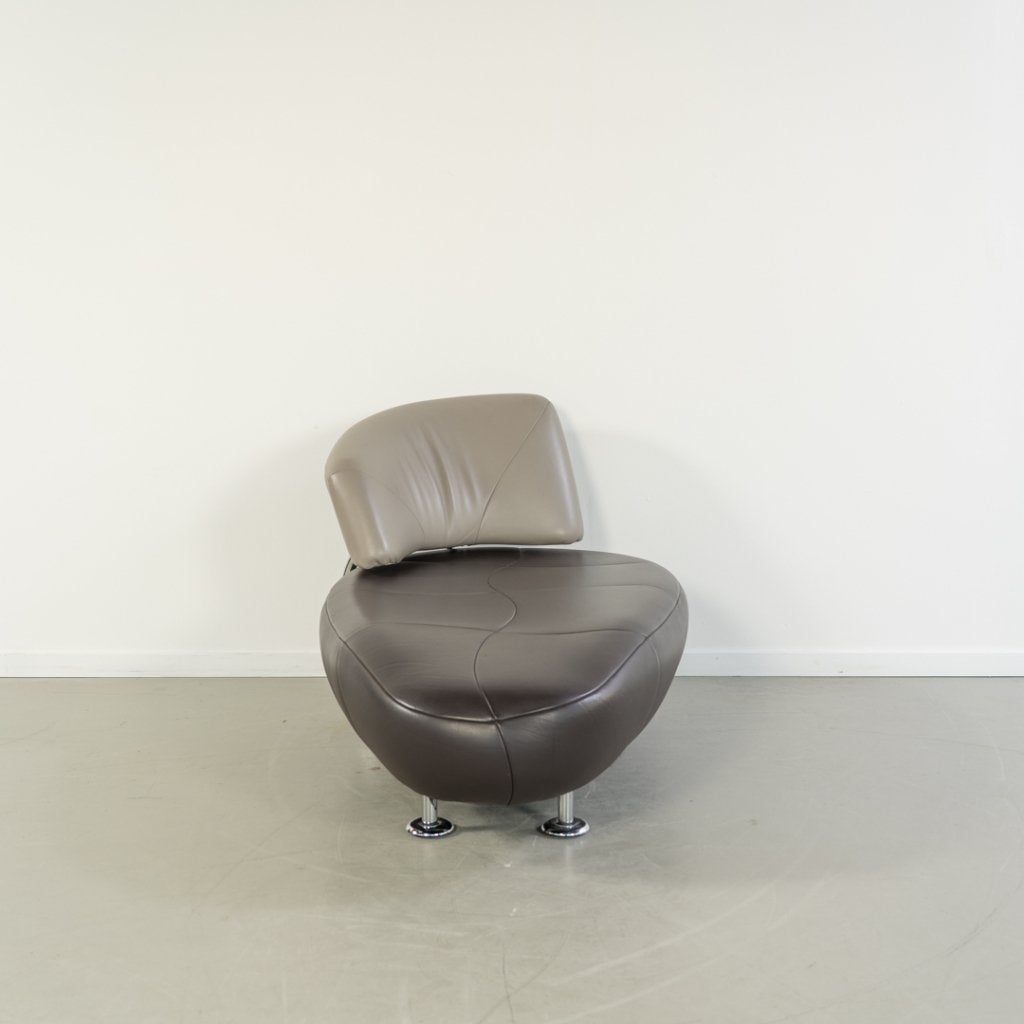 1x Leolux Kikko Chaise Longue Bruin/Grijs Leer - Chroom, Niet ingevuld, Eenpersoons, Niet ingevuld, Ophalen of Verzenden