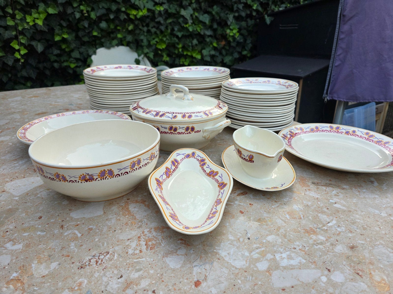 60-delig vintage Frans Longwy servies, Antiek en Kunst, Ophalen