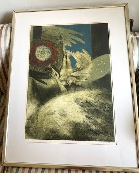 Litho : De val van Icarus 1983 - Ru van Rossem (1924-2007), Antiek en Kunst, Kunst | Litho's en Zeefdrukken, Met glas, Lithografie