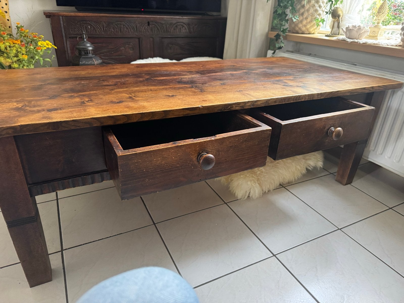 Rustieke houten salontafel met lades, Antiek en Kunst, Ophalen