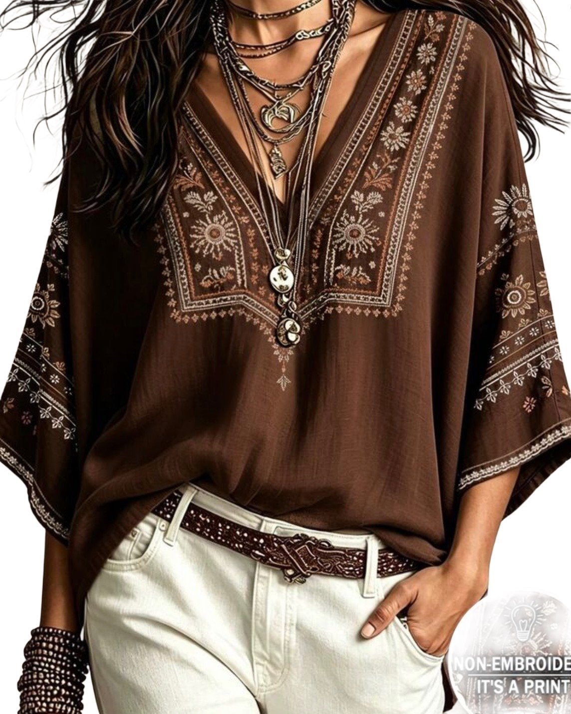 Boho Blouse - Bruin (44-52), Verzenden, Nieuw, Maat 38/40 (M), Bruin